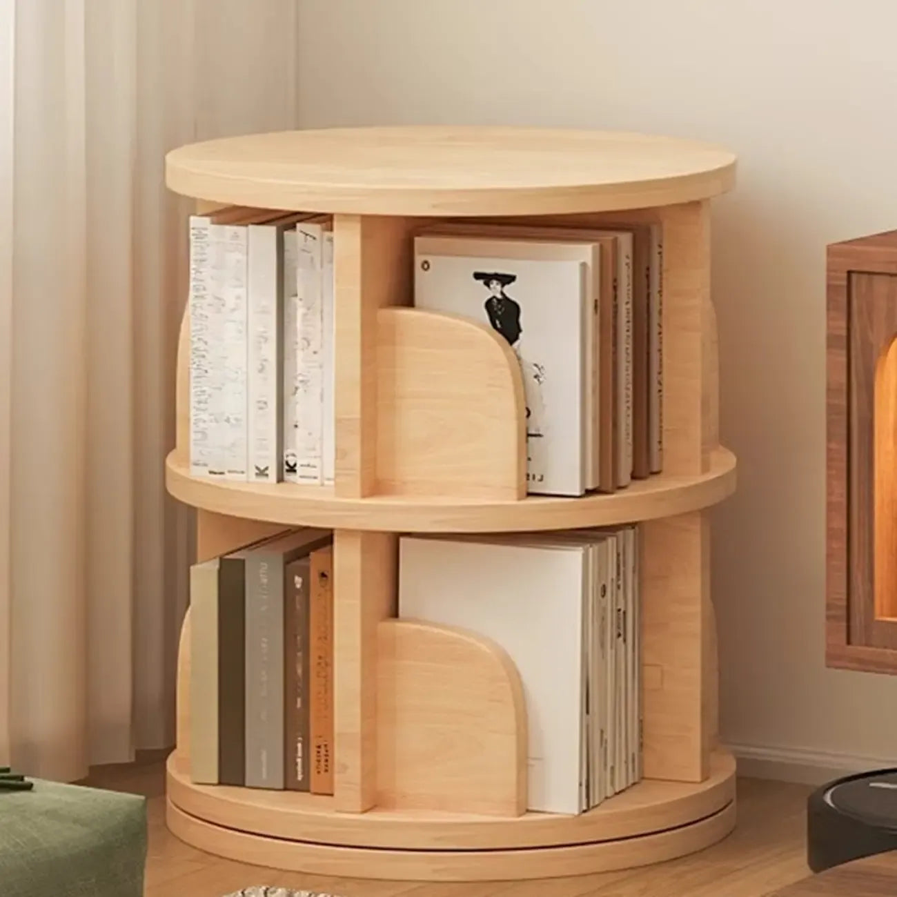 Narrow Modern Natural Wood Vertical Etagere Bookcase