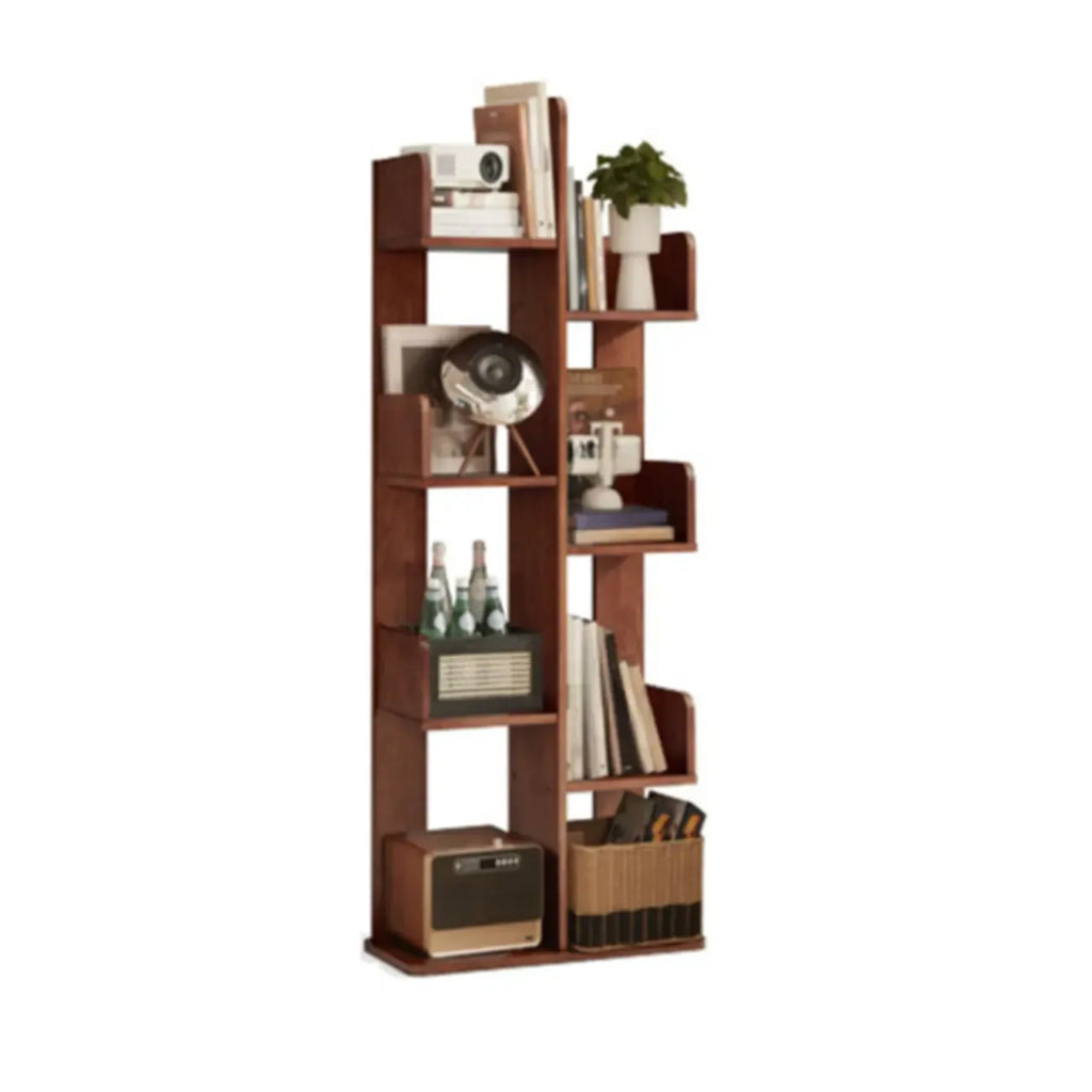 Rectangle Brown Wood 4-Tier Open Bookcase