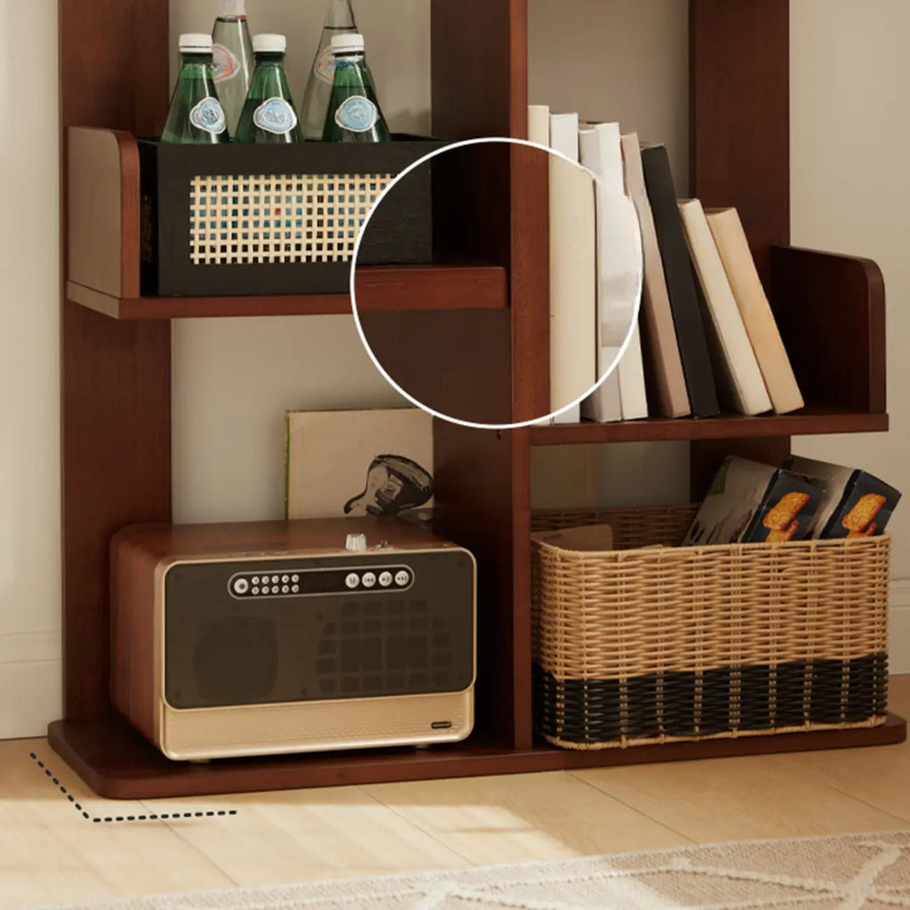 Rectangle Brown Wood 4-Tier Open Bookcase