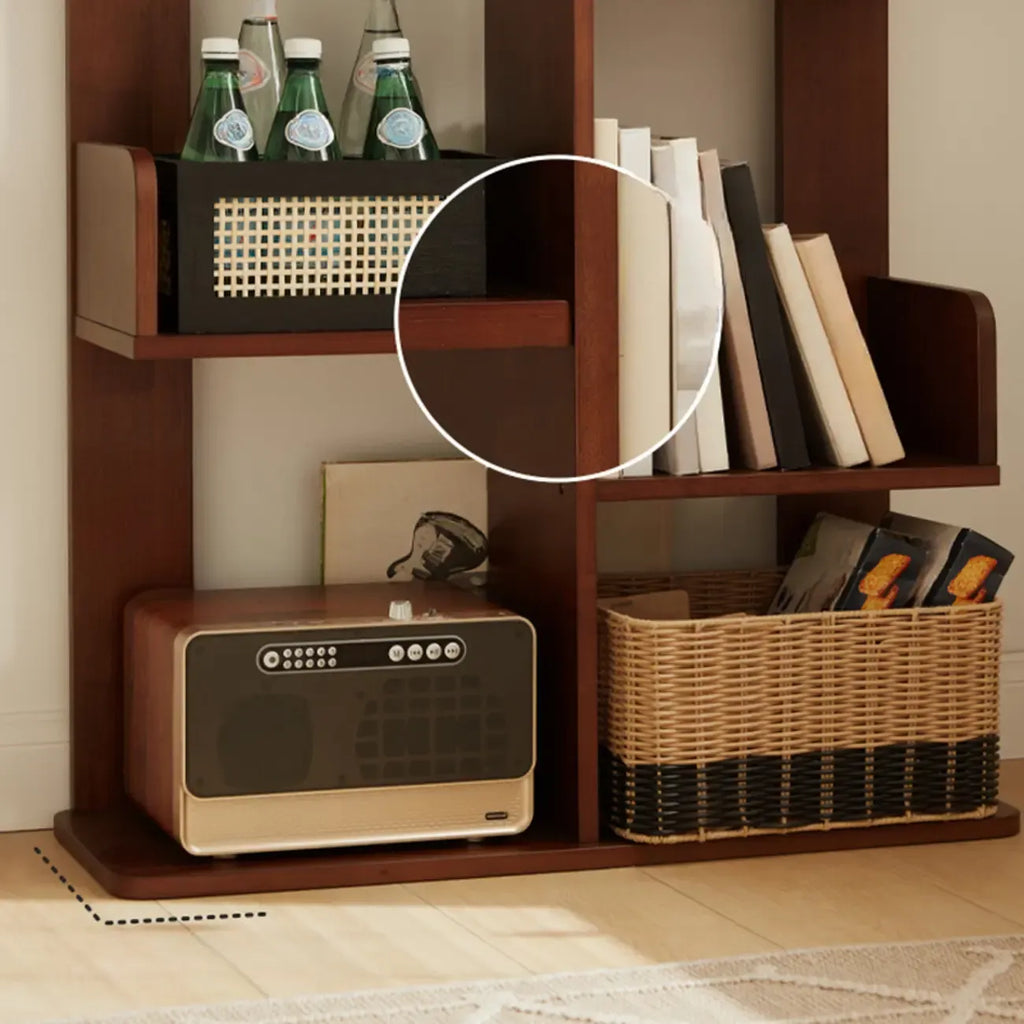 Rectangle Brown Wood 4-Tier Open Bookcase