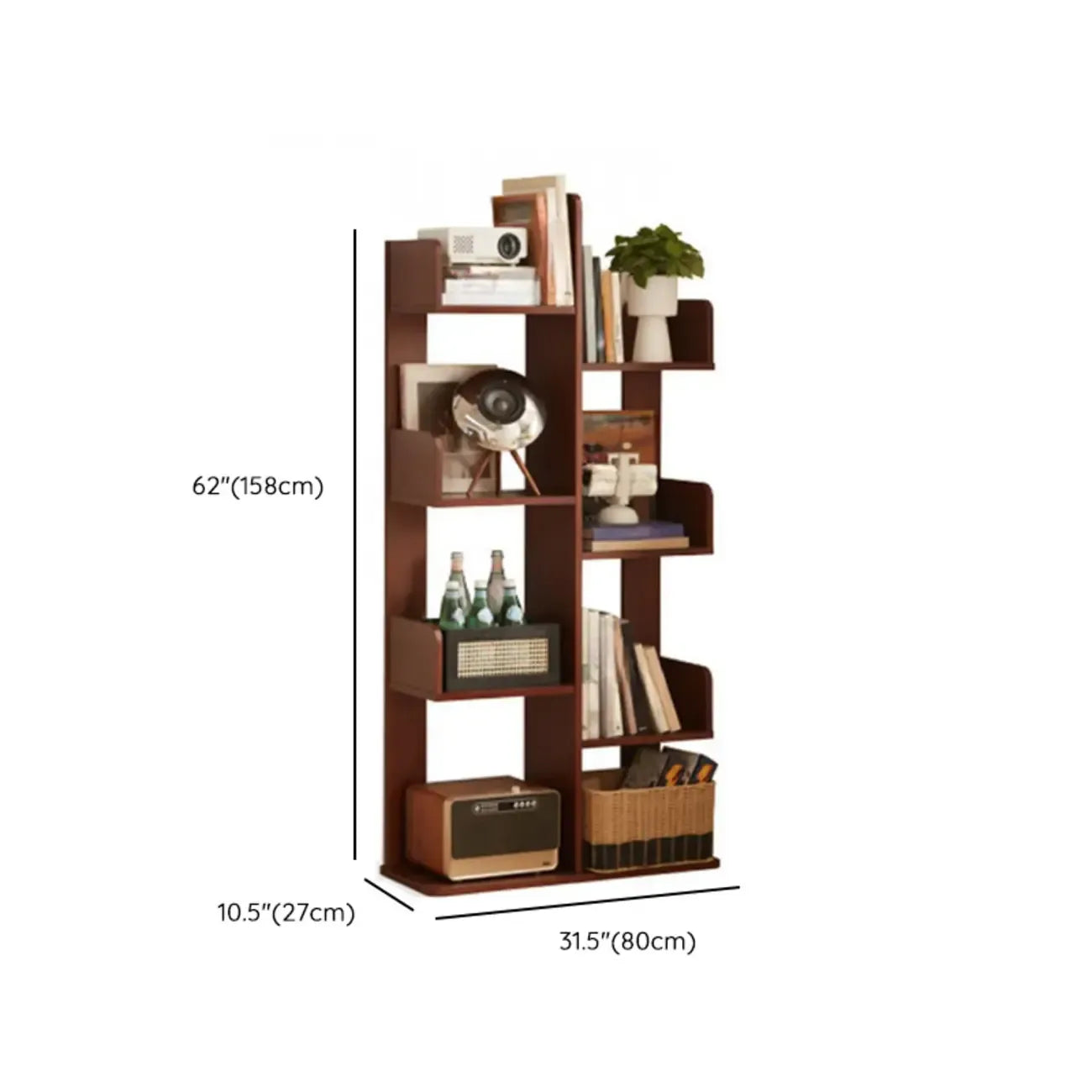 Rectangle Brown Wood 4-Tier Open Bookcase