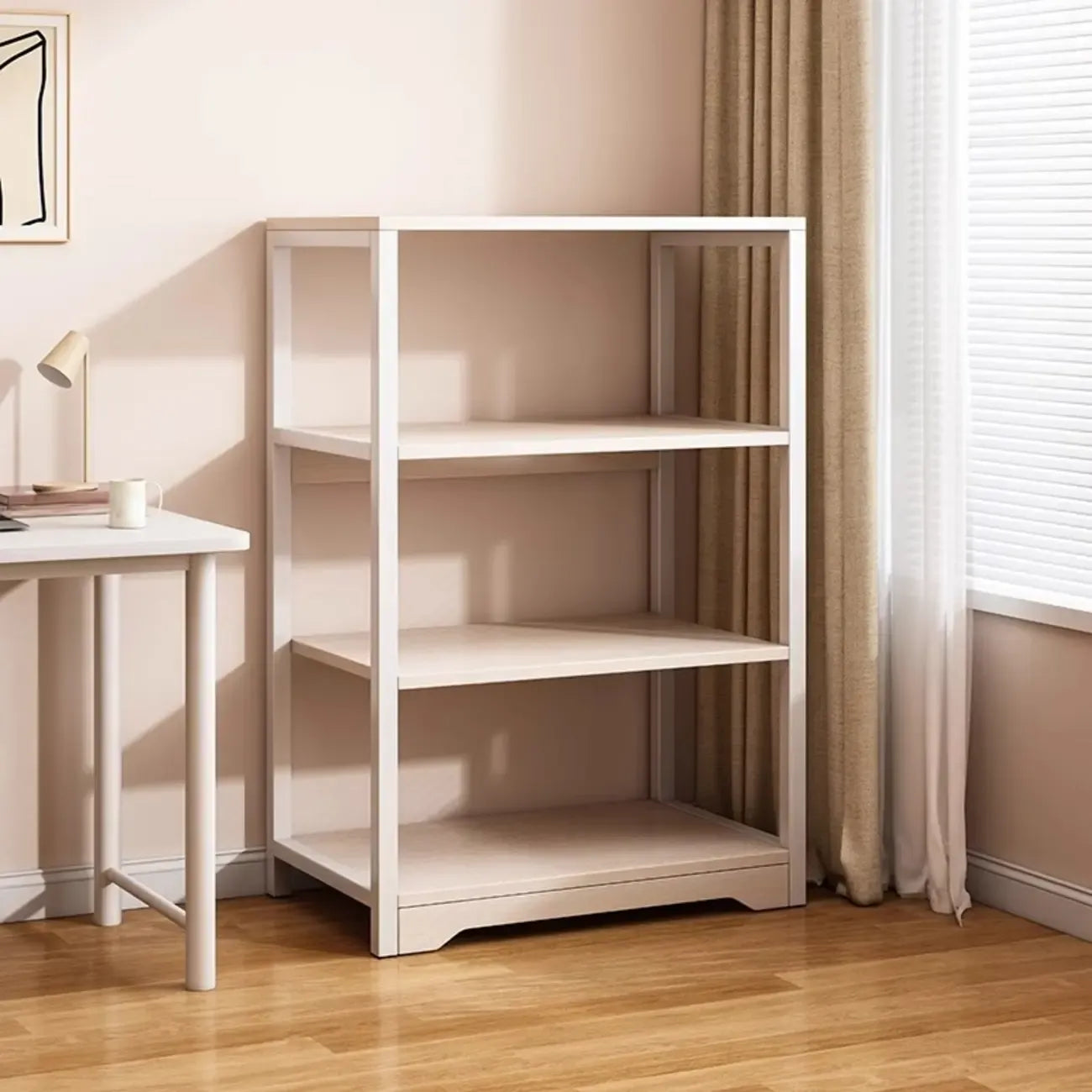 Steel Open Back White Vertical Bookcase with Storage
