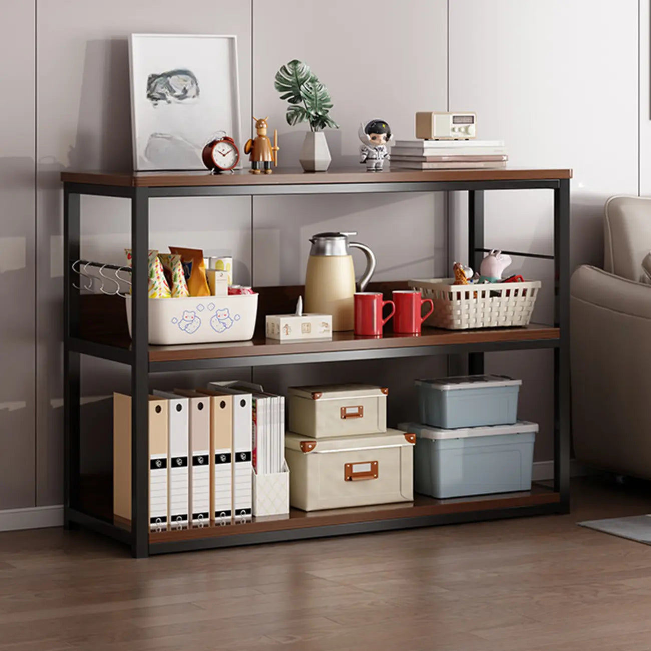 Steel Open Back White Vertical Bookcase with Storage