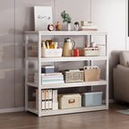 Steel Open Back White Vertical Bookcase with Storage