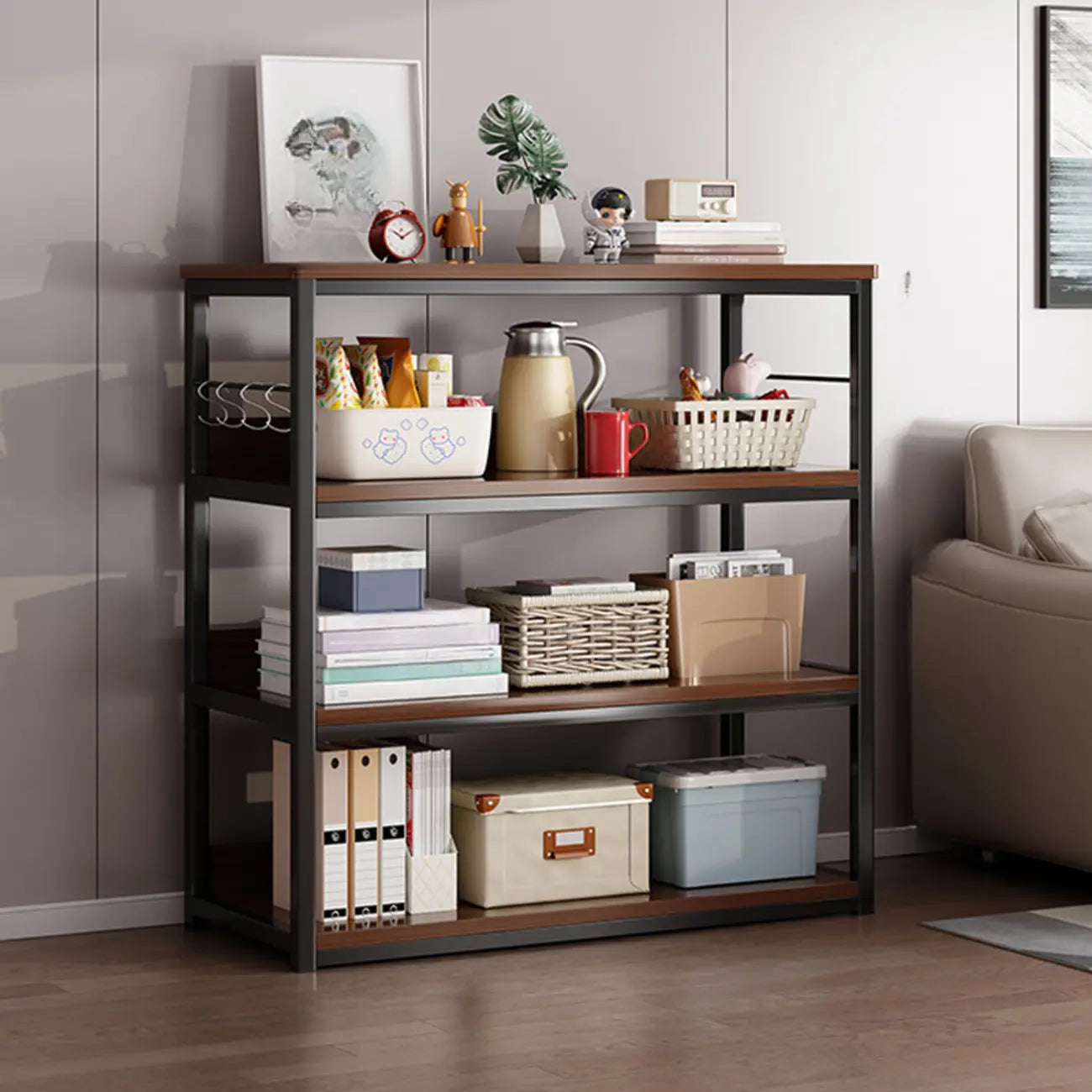 Steel Open Back White Vertical Bookcase with Storage
