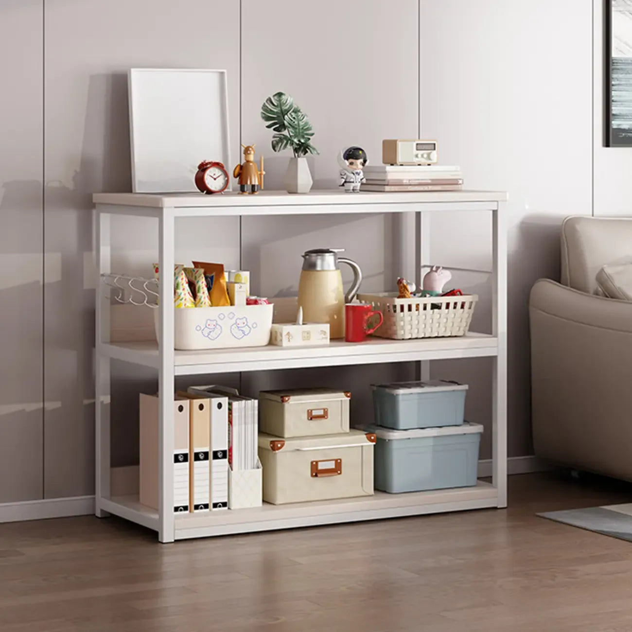 Steel Open Back White Vertical Bookcase with Storage