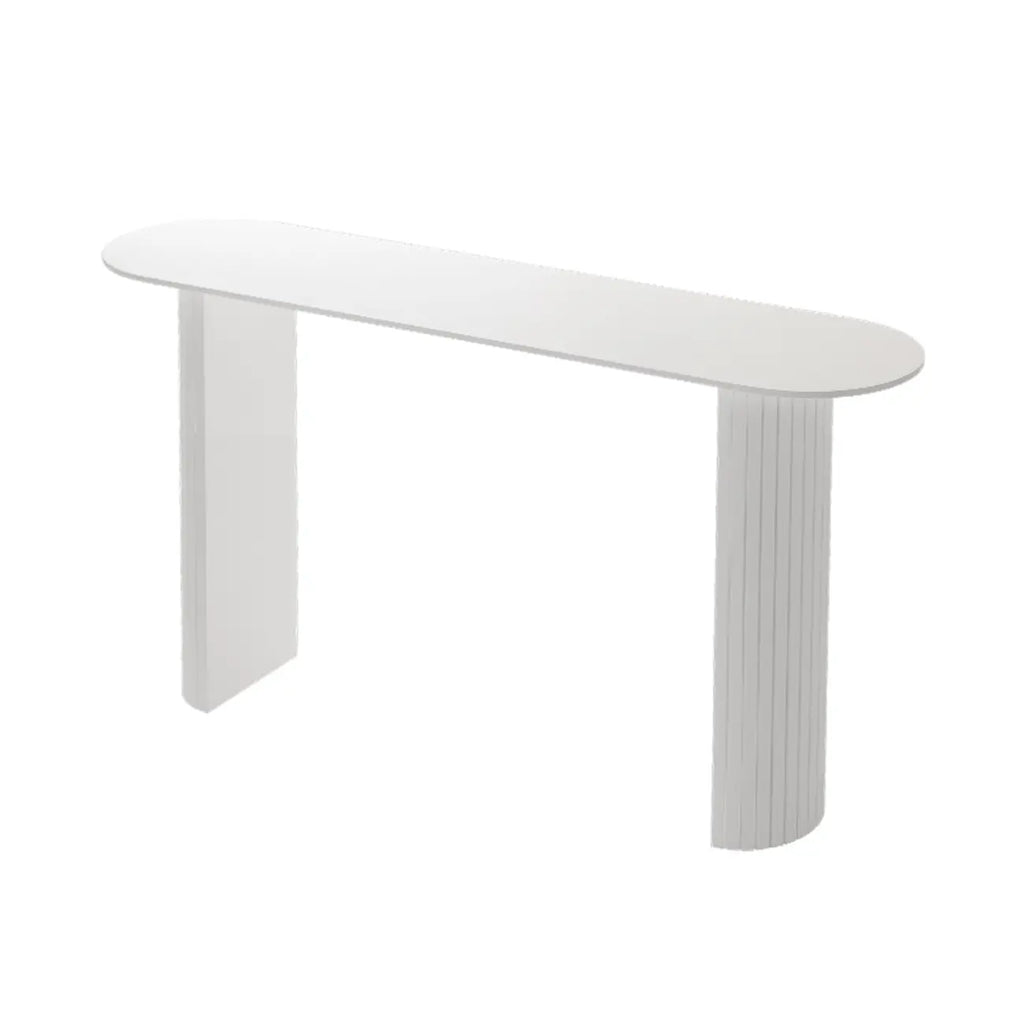 Scandinavian Oblong Black Stone Ribbed Steel Bar Tables