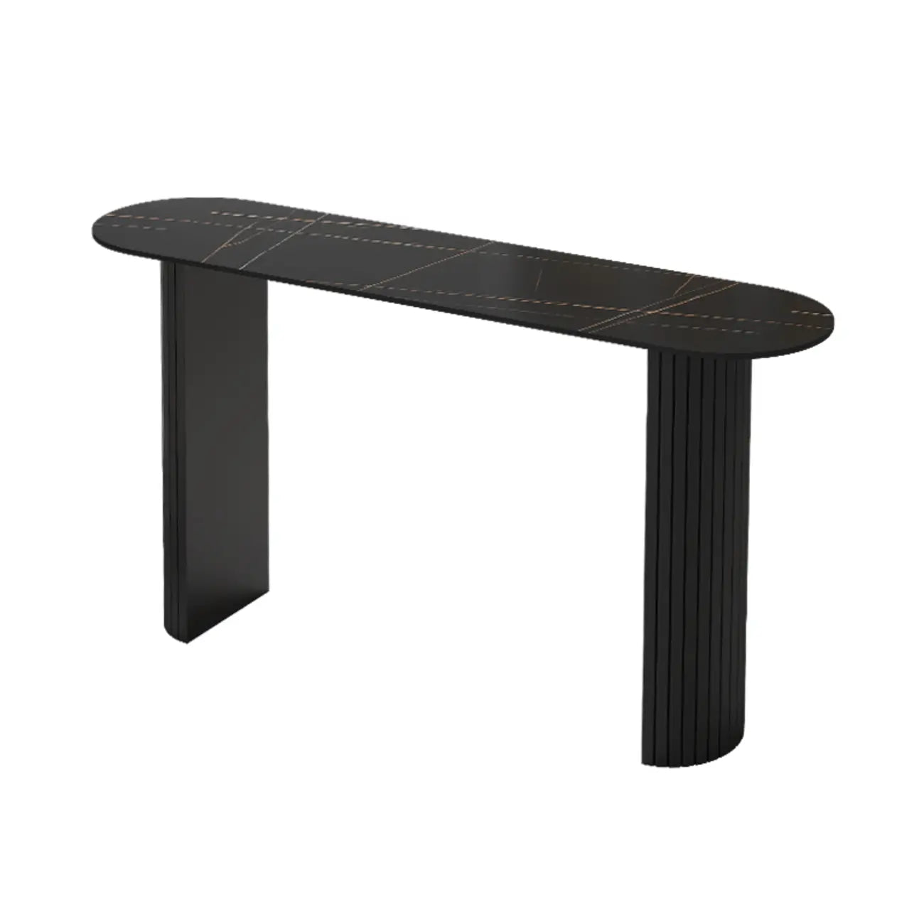 Scandinavian Oblong Black Stone Ribbed Steel Bar Tables