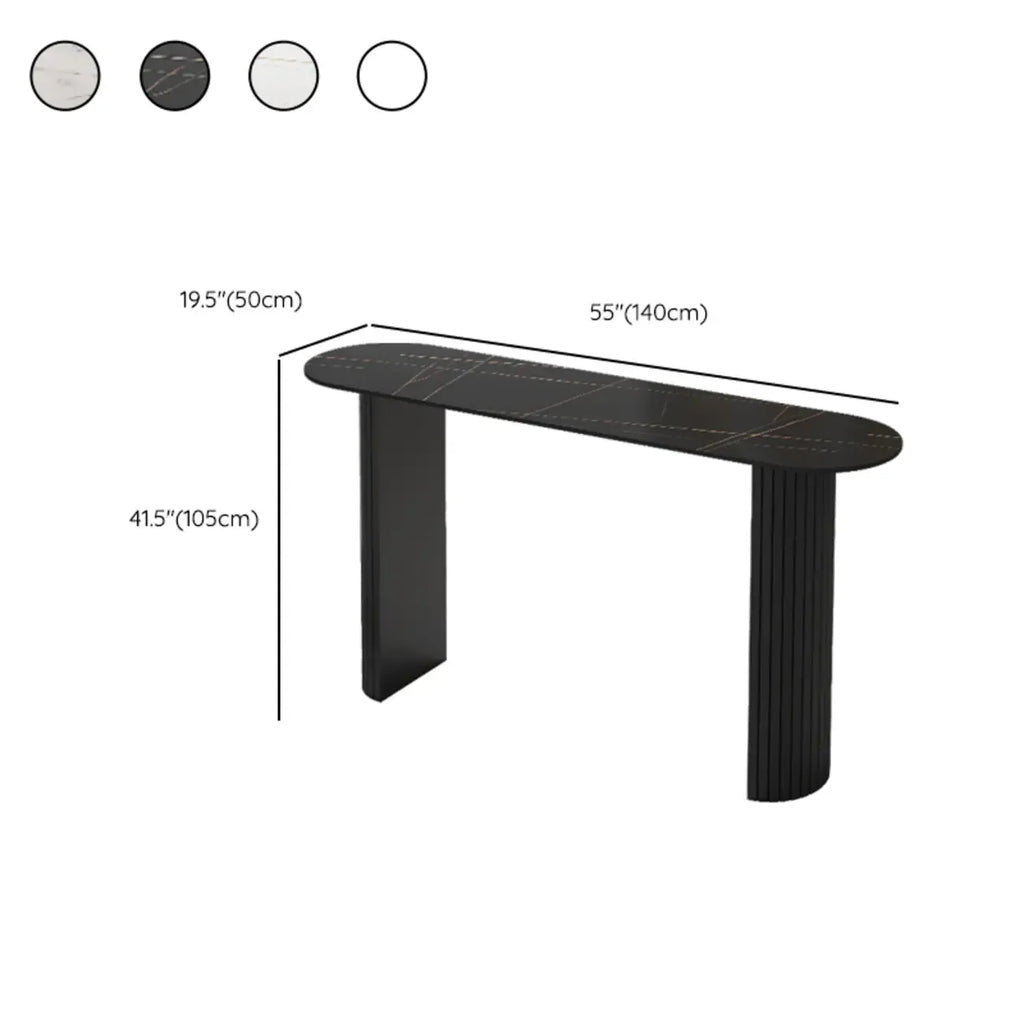 Scandinavian Oblong Black Stone Ribbed Steel Bar Tables