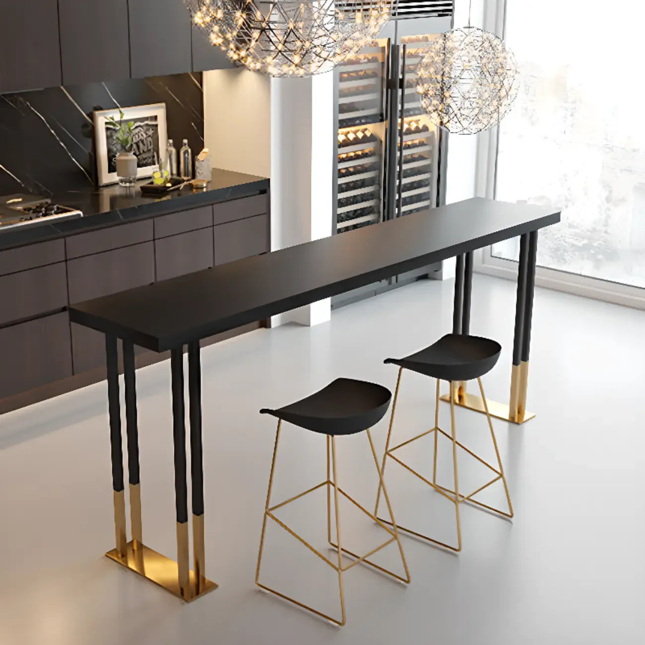 Lavish Black Gold Wood Metal Sled Bar Tables
