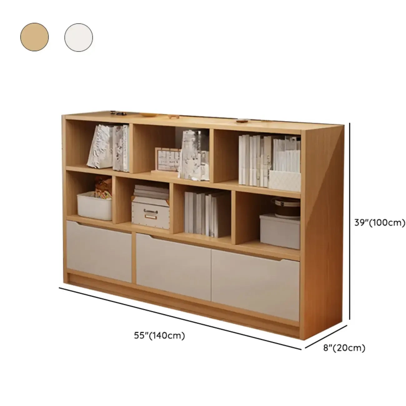 Low Horizontal White Wood Cube Bookcase