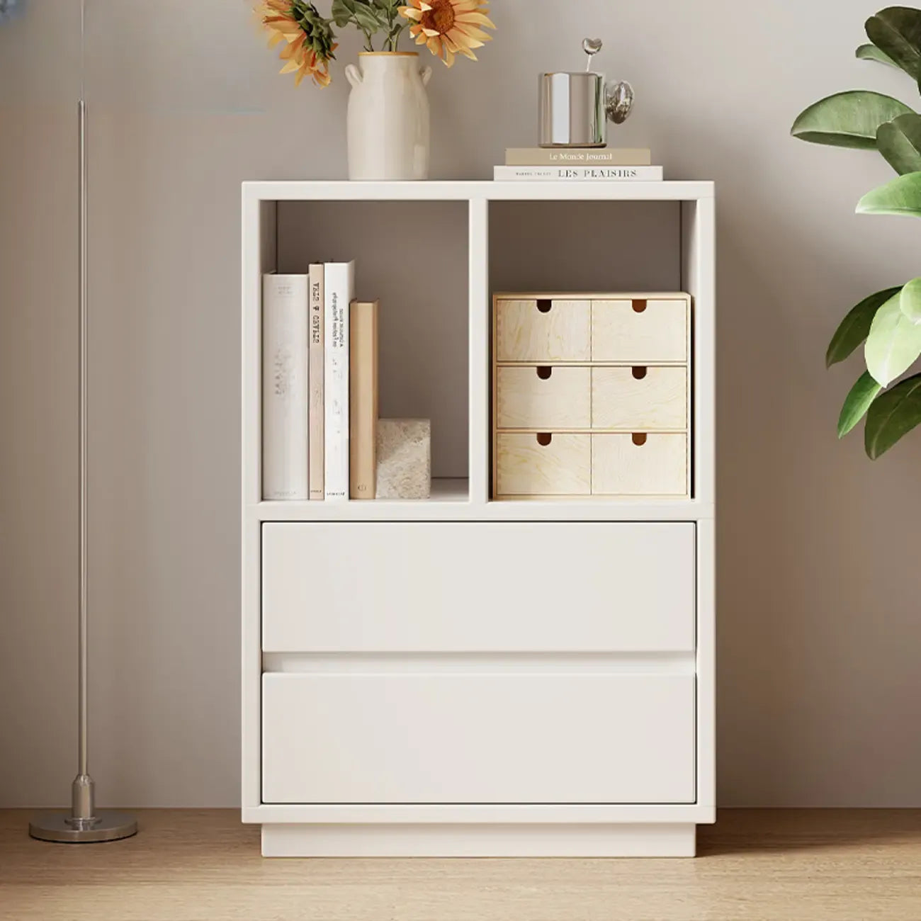 Modern Closed Back 3-Tier White Wood Storage Bookcase