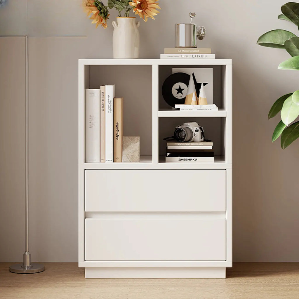 Modern Closed Back 3-Tier White Wood Storage Bookcase