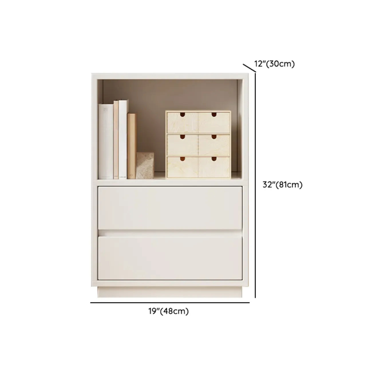 Modern Closed Back 3-Tier White Wood Storage Bookcase