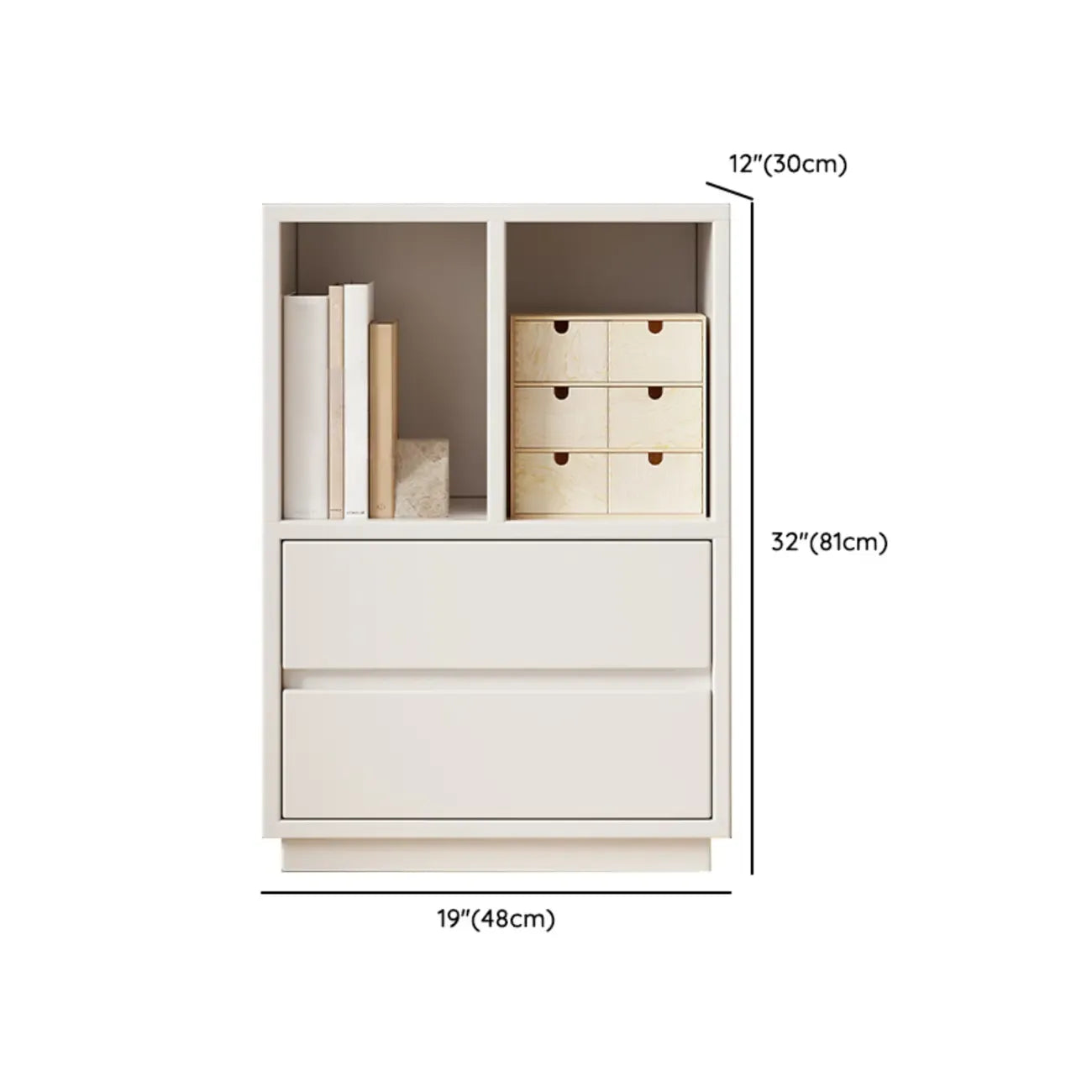 Modern Closed Back 3-Tier White Wood Storage Bookcase