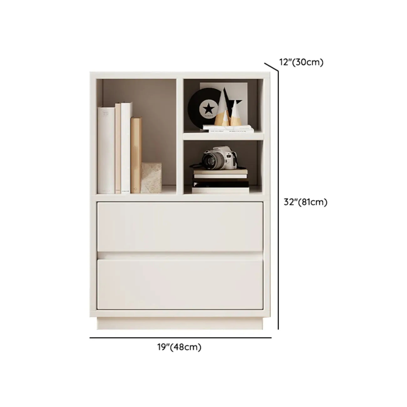 Modern Closed Back 3-Tier White Wood Storage Bookcase