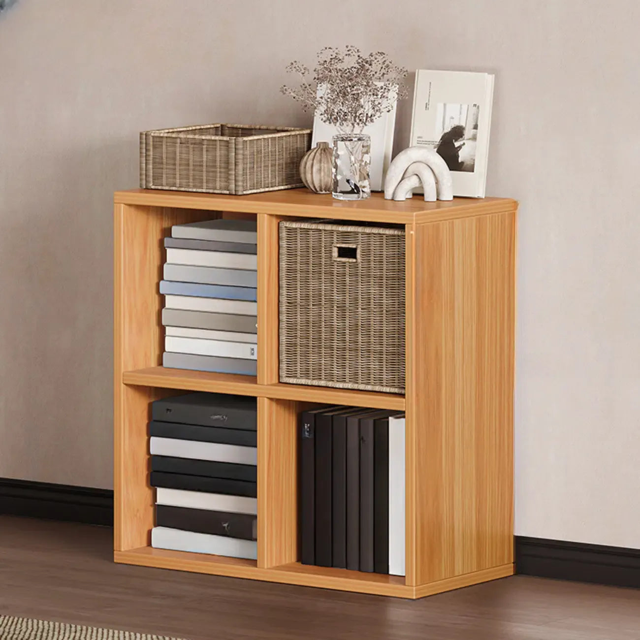 Simple Walnut 8-Cube Wood Bookcase