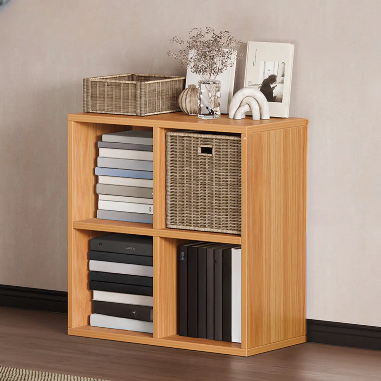 Simple Walnut 8-Cube Wood Bookcase