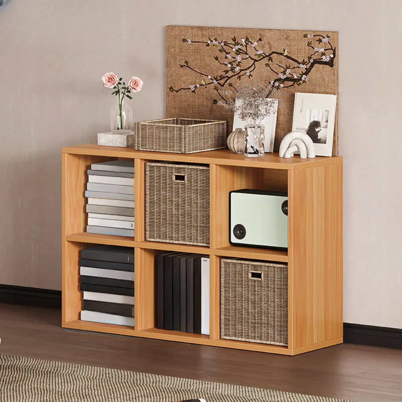Simple Walnut 8-Cube Wood Bookcase