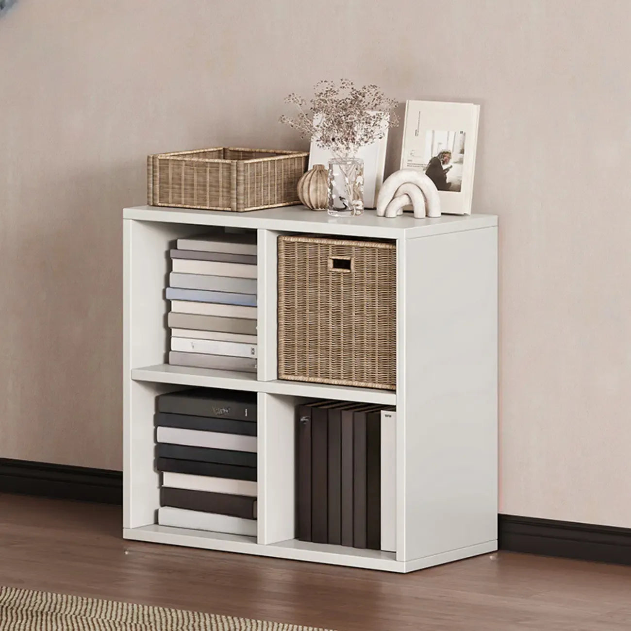 Simple Walnut 8-Cube Wood Bookcase