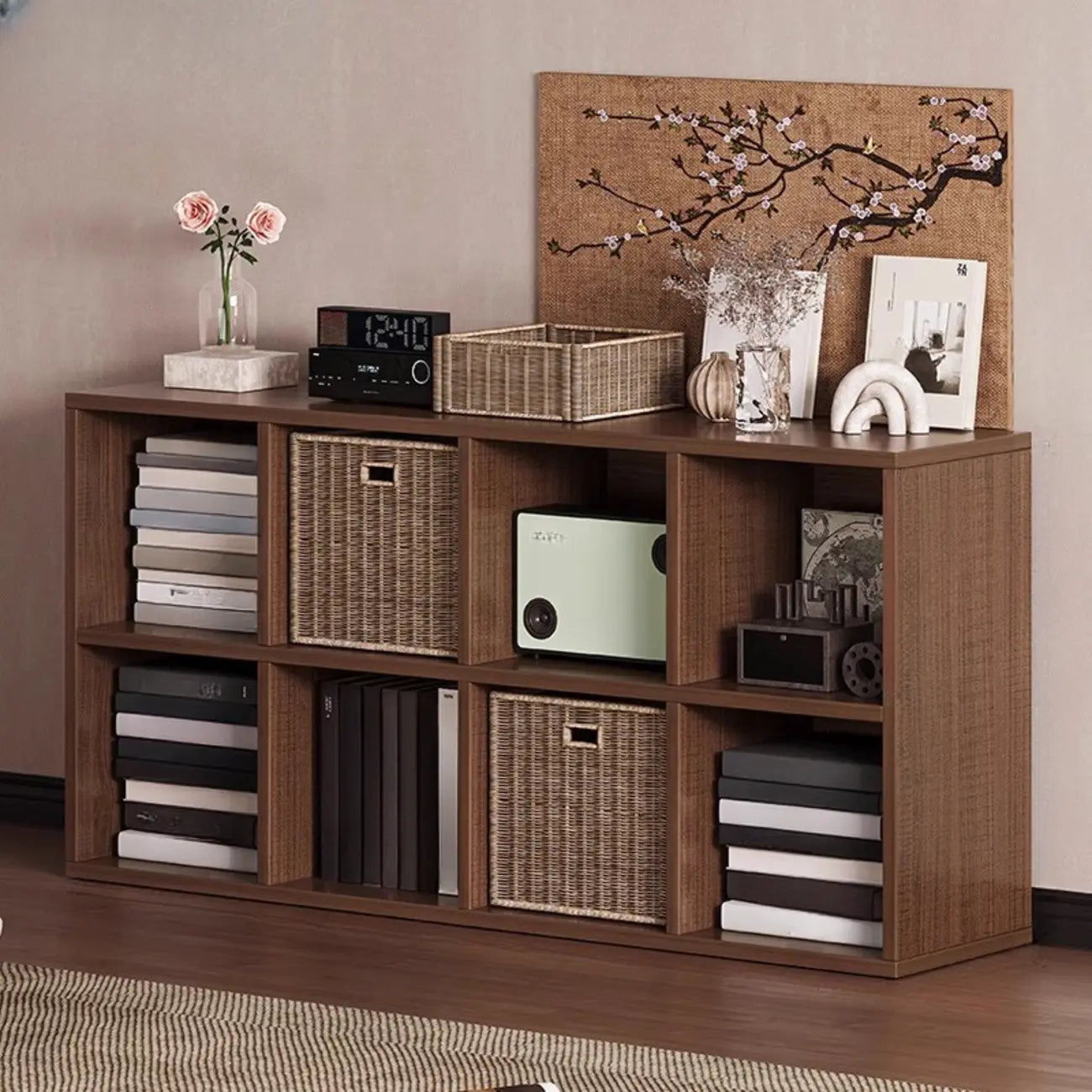 Simple Walnut 8-Cube Wood Bookcase