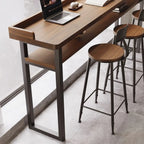Modern Brown Tray Top Wooden Iron Shelf Bar Tables