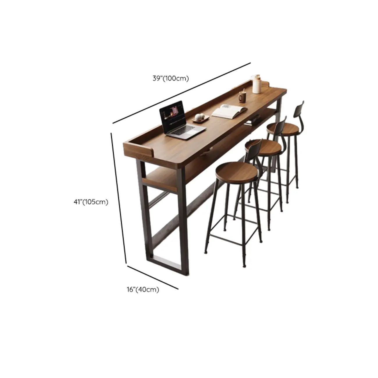 Modern Brown Tray Top Wooden Iron Shelf Bar Tables