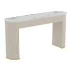 Modern White Stone Oblong Ribbed Iron Dual-Base Bar Tables