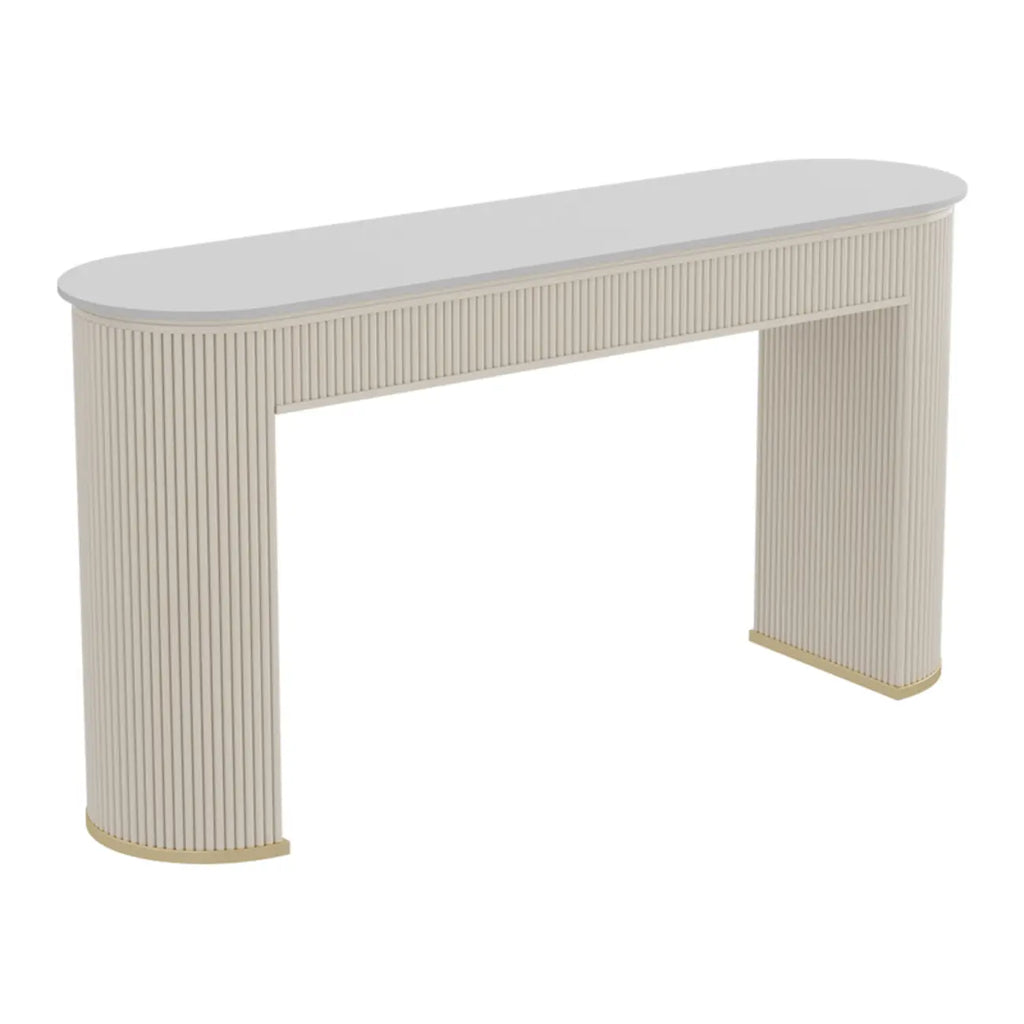 Modern White Stone Oblong Ribbed Iron Dual-Base Bar Tables