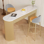 Modern White Stone Oblong Ribbed Iron Dual-Base Bar Tables