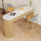 Modern White Stone Oblong Ribbed Iron Dual-Base Bar Tables