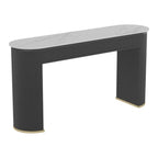 Modern White Stone Oblong Ribbed Iron Dual-Base Bar Tables