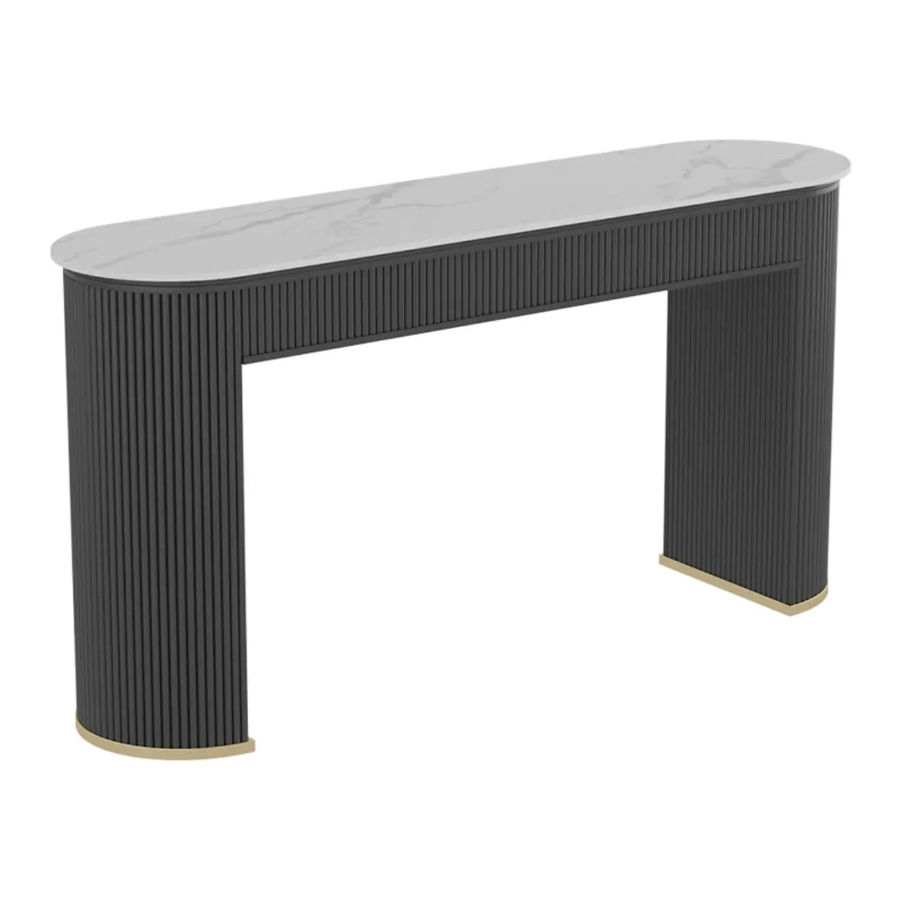 Modern White Stone Oblong Ribbed Iron Dual-Base Bar Tables