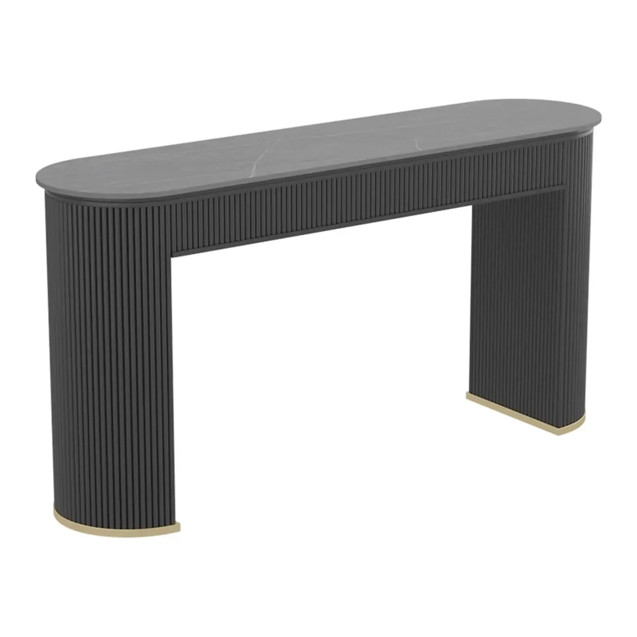Modern White Stone Oblong Ribbed Iron Dual-Base Bar Tables