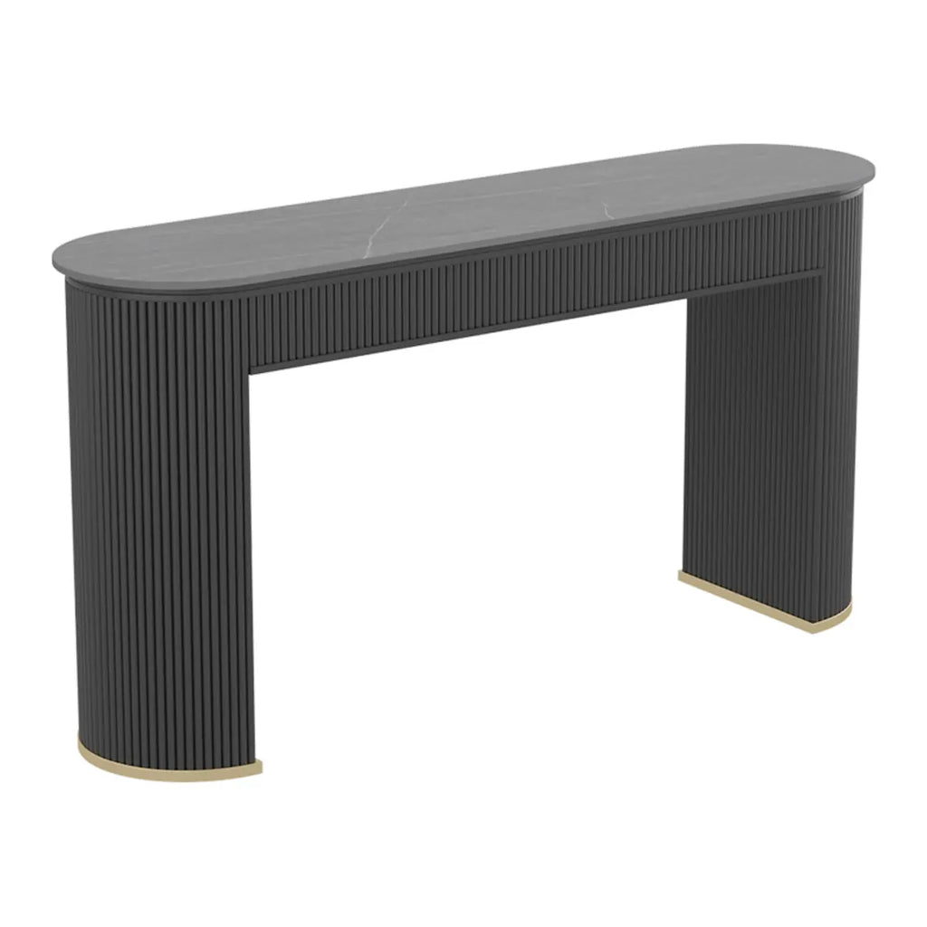 Modern White Stone Oblong Ribbed Iron Dual-Base Bar Tables