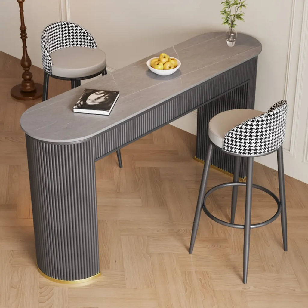 Modern White Stone Oblong Ribbed Iron Dual-Base Bar Tables