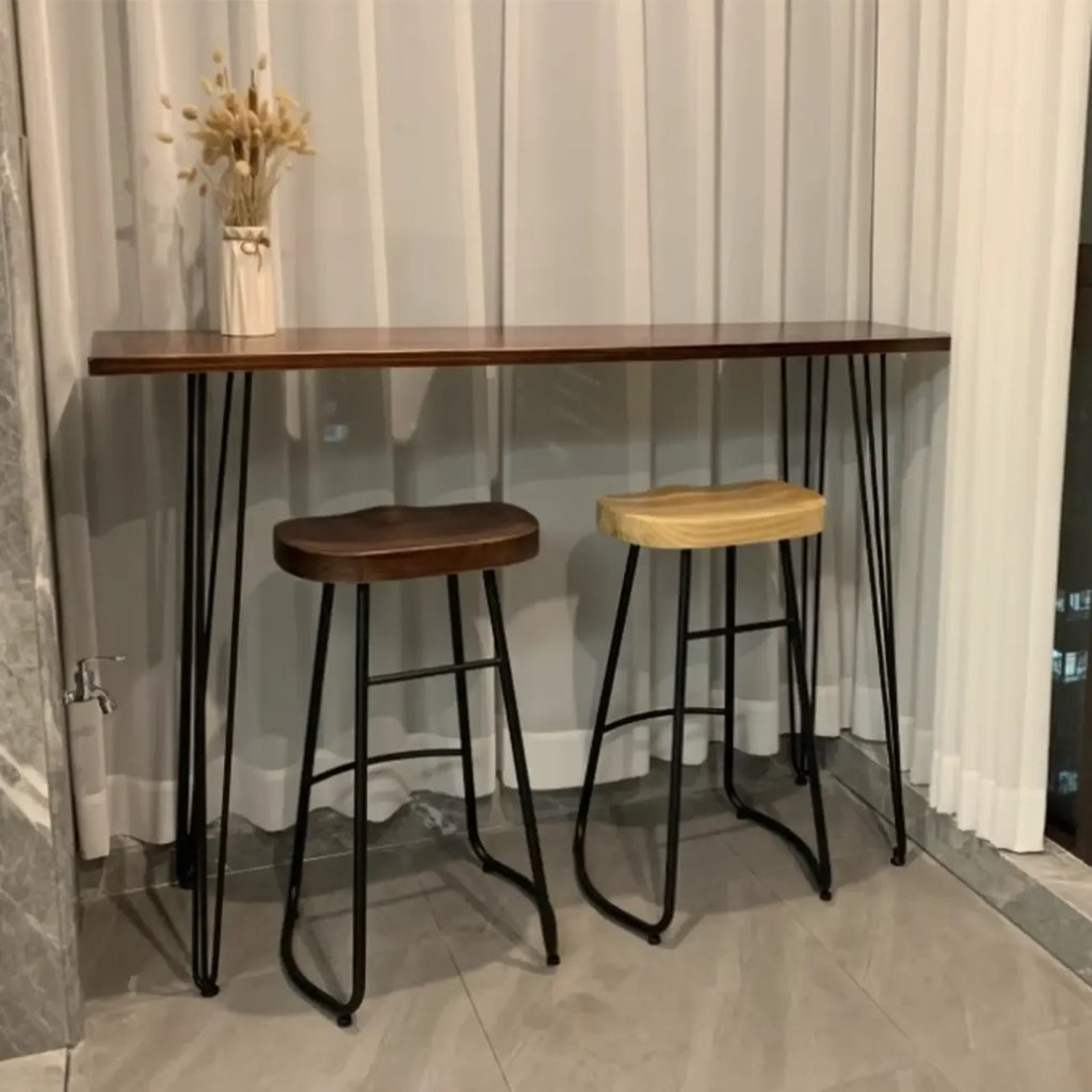 Modern Cocoa Four Legs Wooden Metal Bar Tables for Bistro