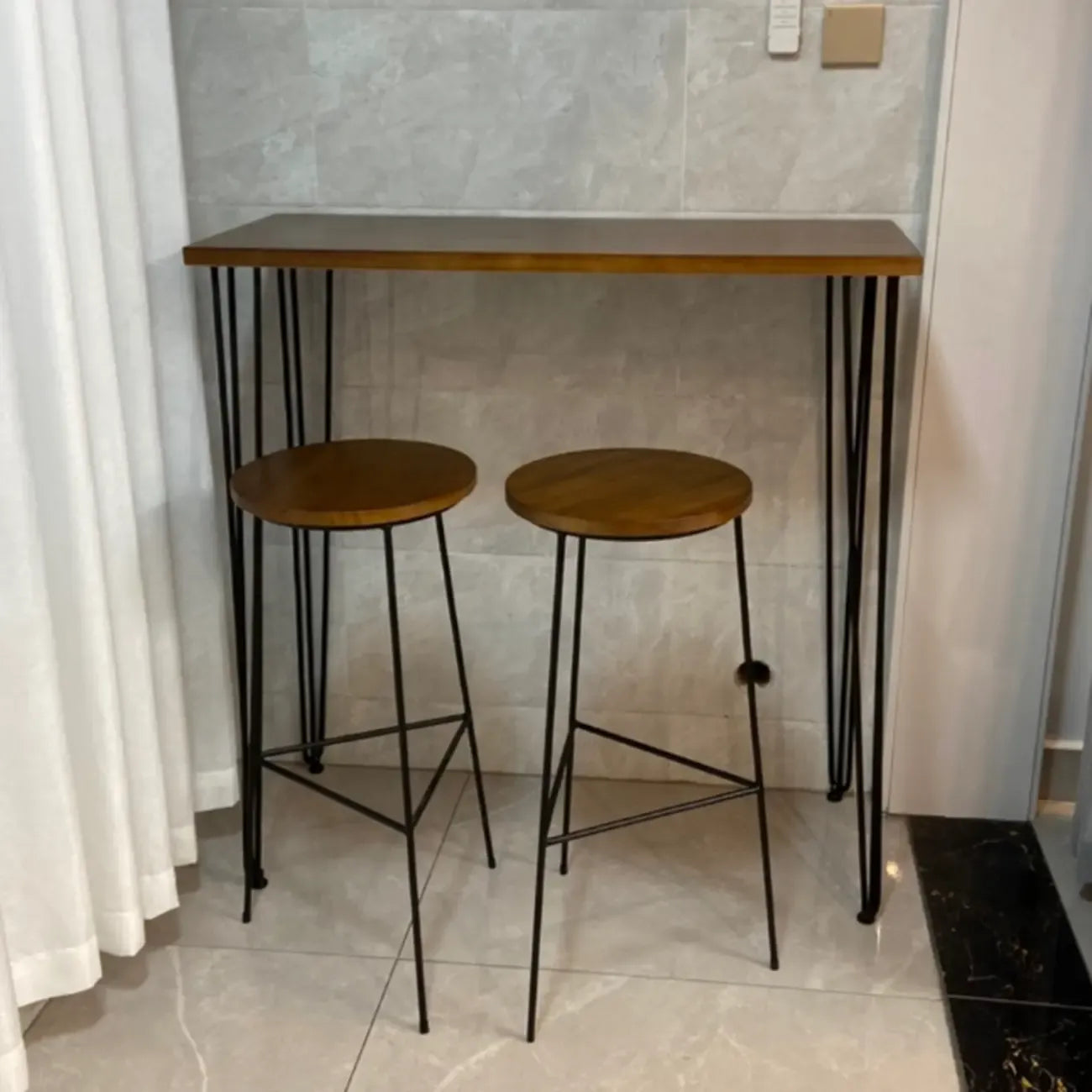 Modern Cocoa Four Legs Wooden Metal Bar Tables for Bistro