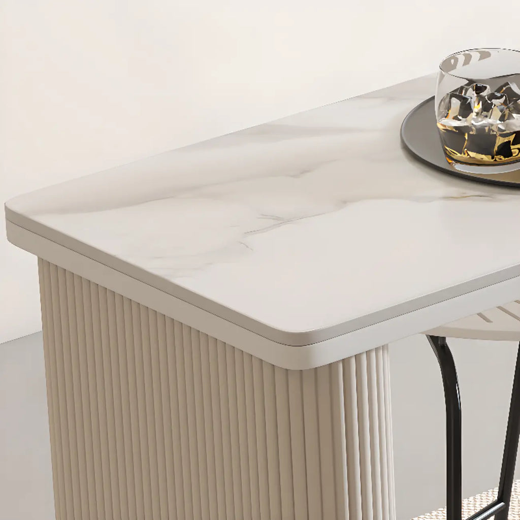 Modern White Stone Ribbed Iron 3-Layer Storage Bar Tables