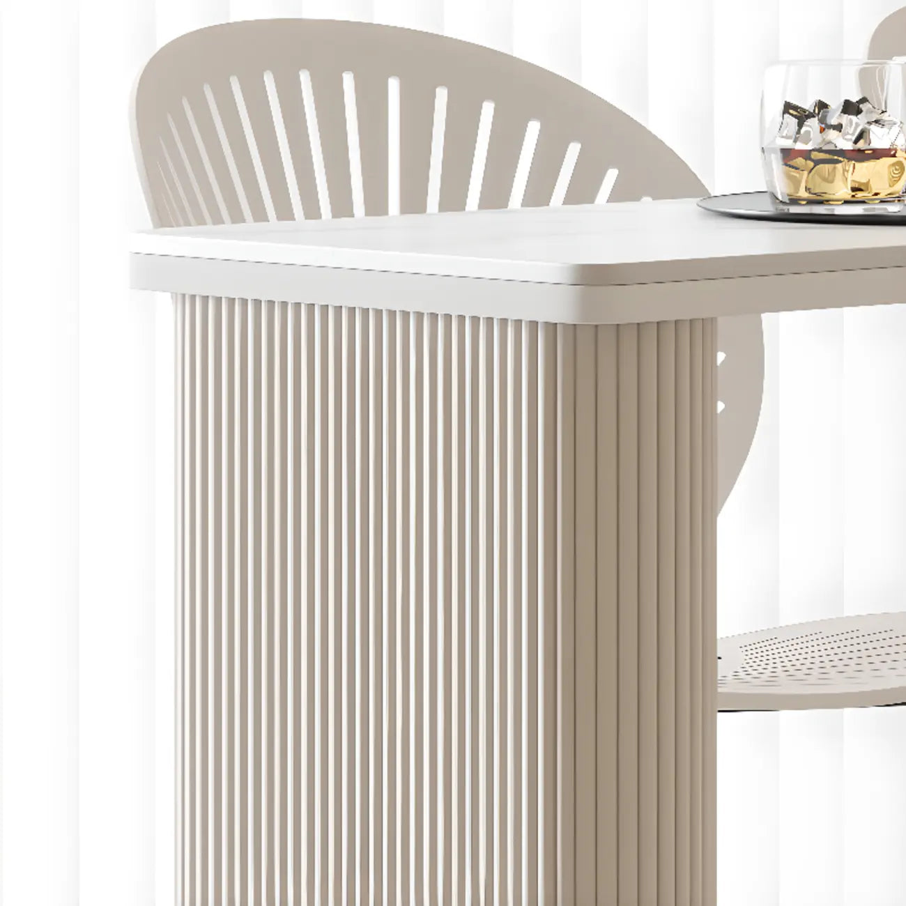Modern White Stone Ribbed Iron 3-Layer Storage Bar Tables