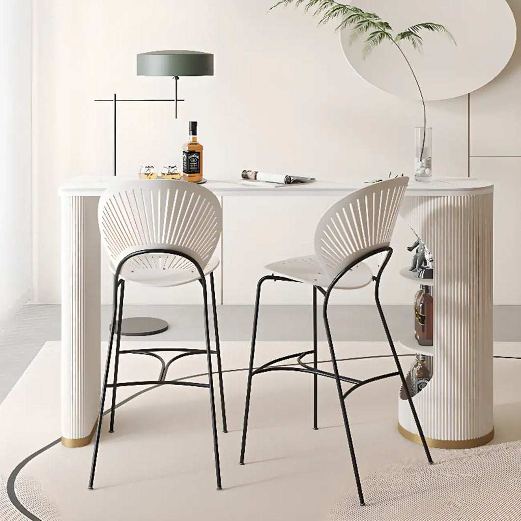 Modern White Stone Ribbed Iron 3-Layer Storage Bar Tables