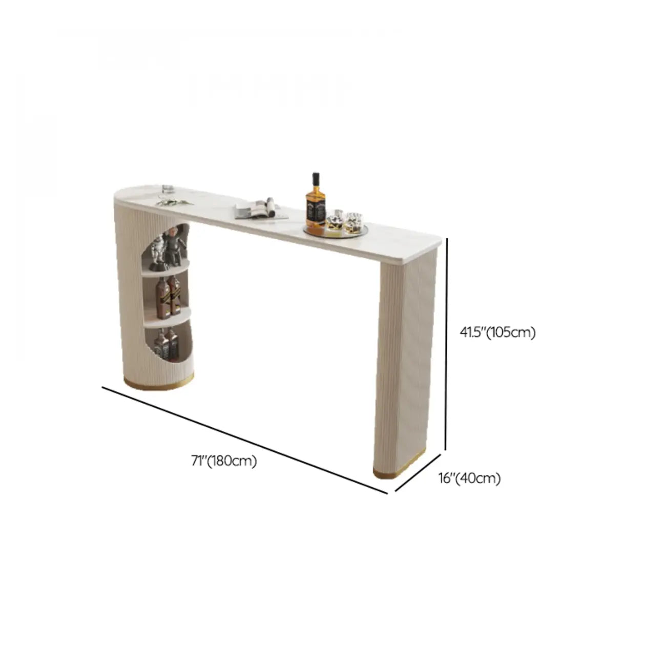 Modern White Stone Ribbed Iron 3-Layer Storage Bar Tables