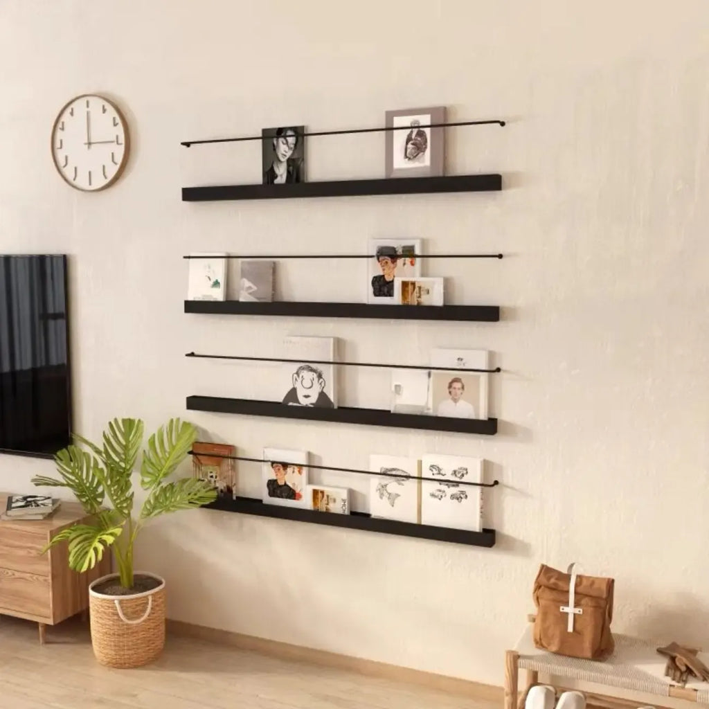 Simple Black Metal Wall-Mounted Bookshelf Set