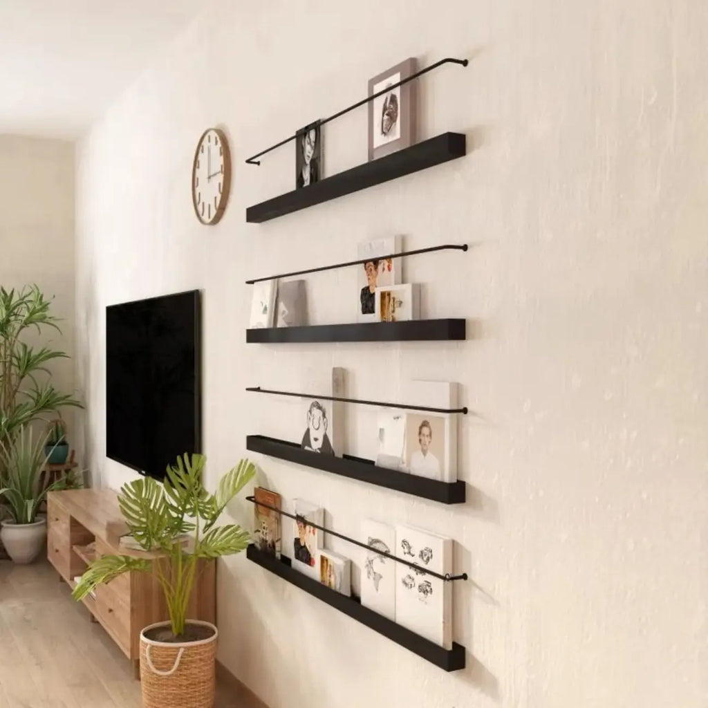 Simple Black Metal Wall-Mounted Bookshelf Set