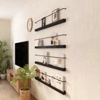 Simple Black Metal Wall-Mounted Bookshelf Set