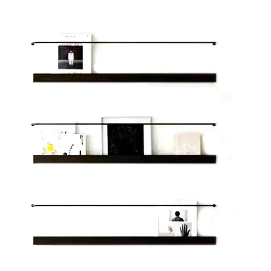Simple Black Metal Wall-Mounted Bookshelf Set