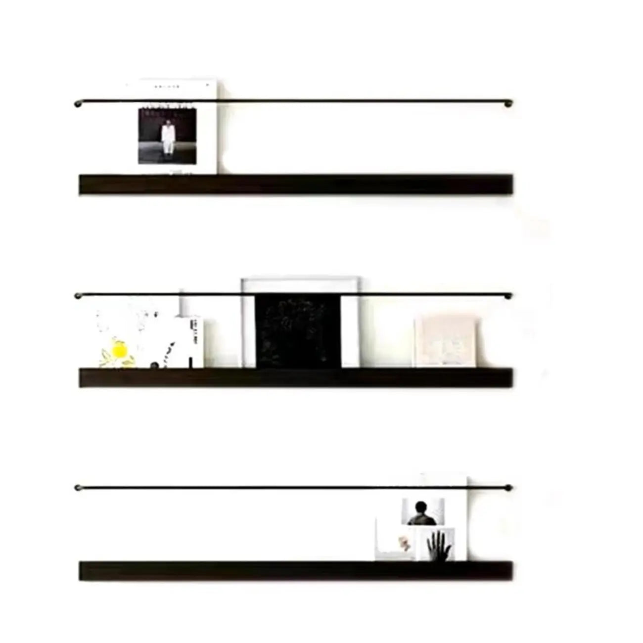 Simple Black Metal Wall-Mounted Bookshelf Set