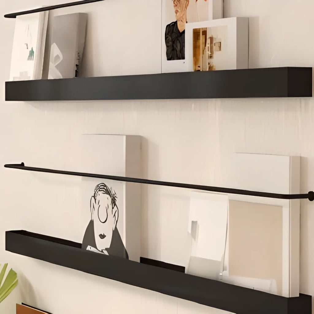 Simple Black Metal Wall-Mounted Bookshelf Set