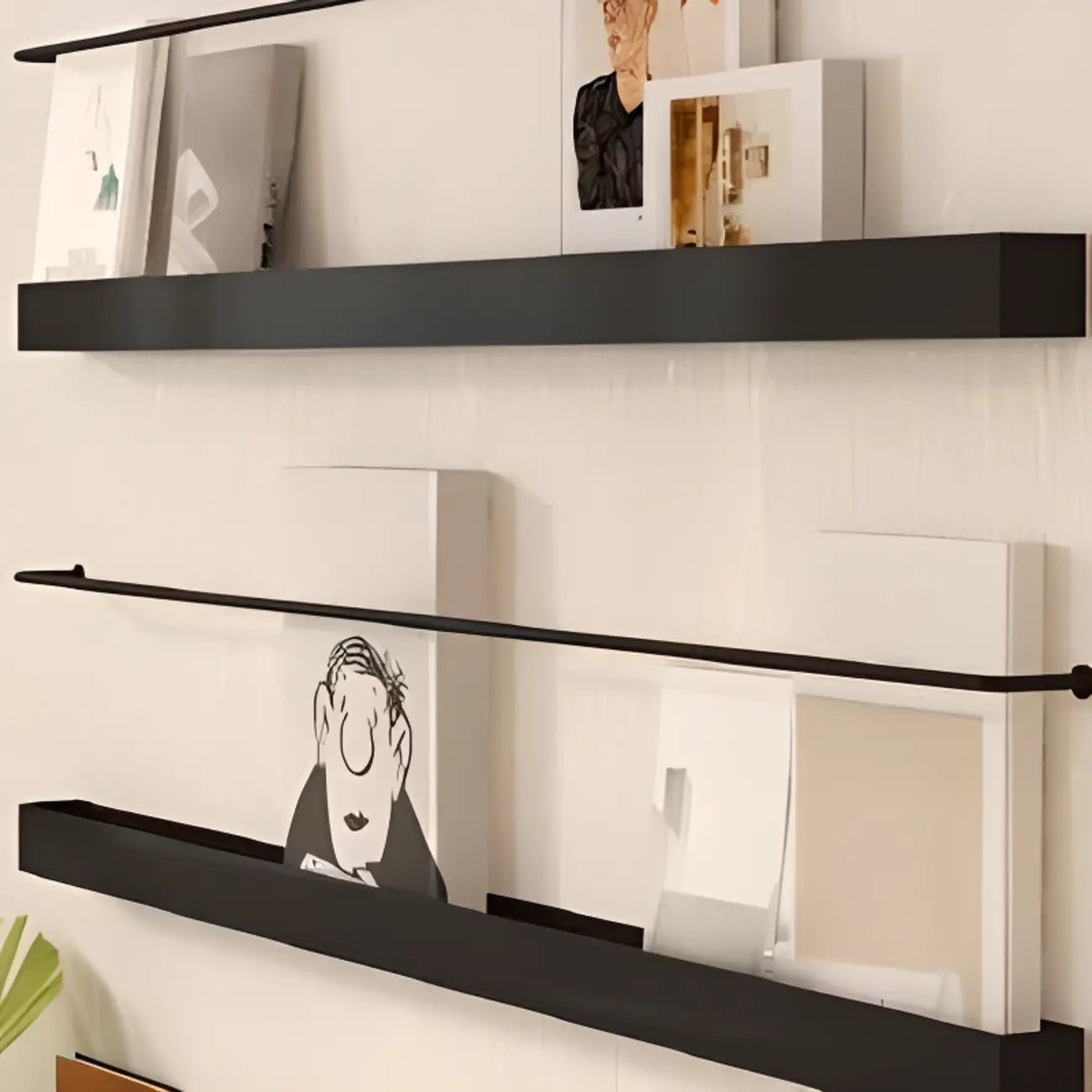 Simple Black Metal Wall-Mounted Bookshelf Set