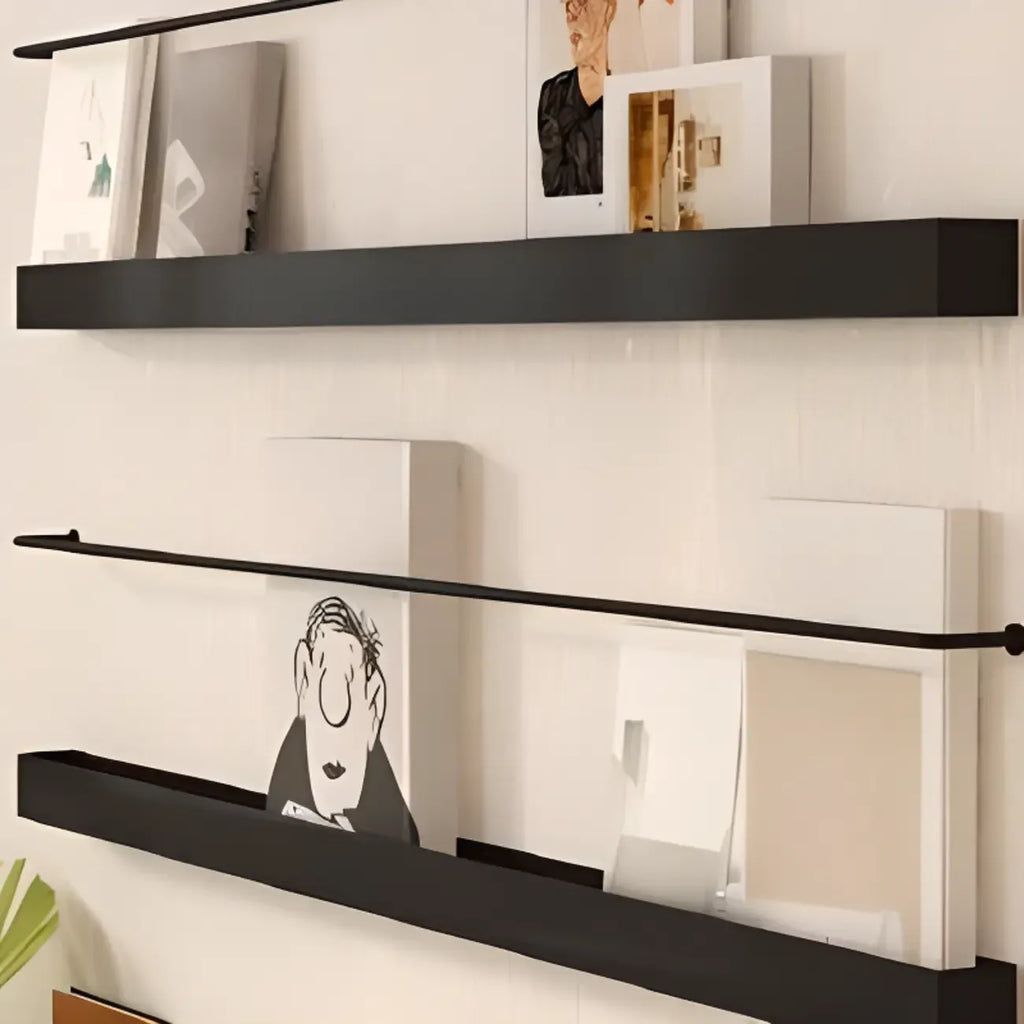 Simple Black Metal Wall-Mounted Bookshelf Set